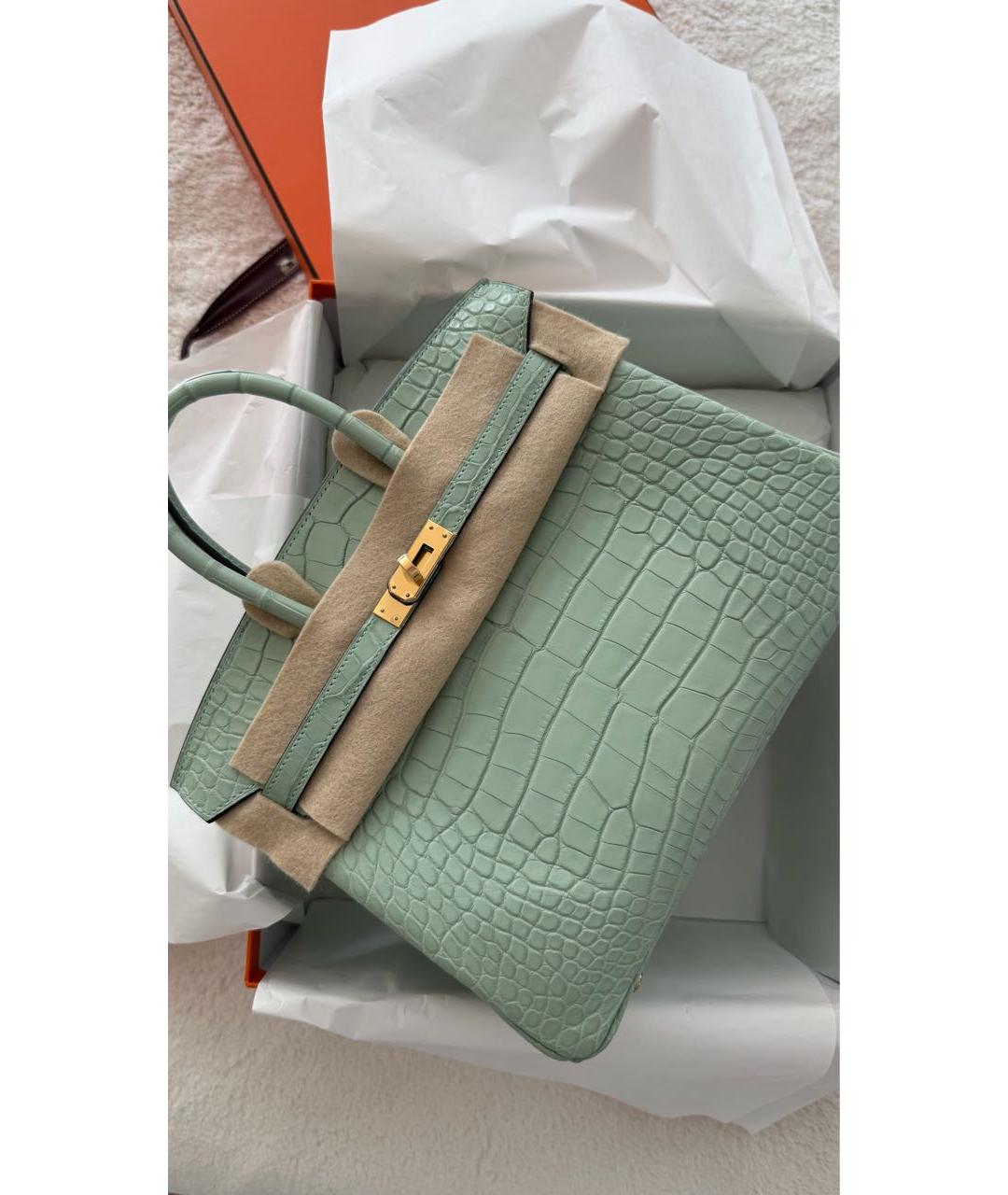 HERMES Бирюзовая сумка с короткими ручками из экзотической кожи, фото 2