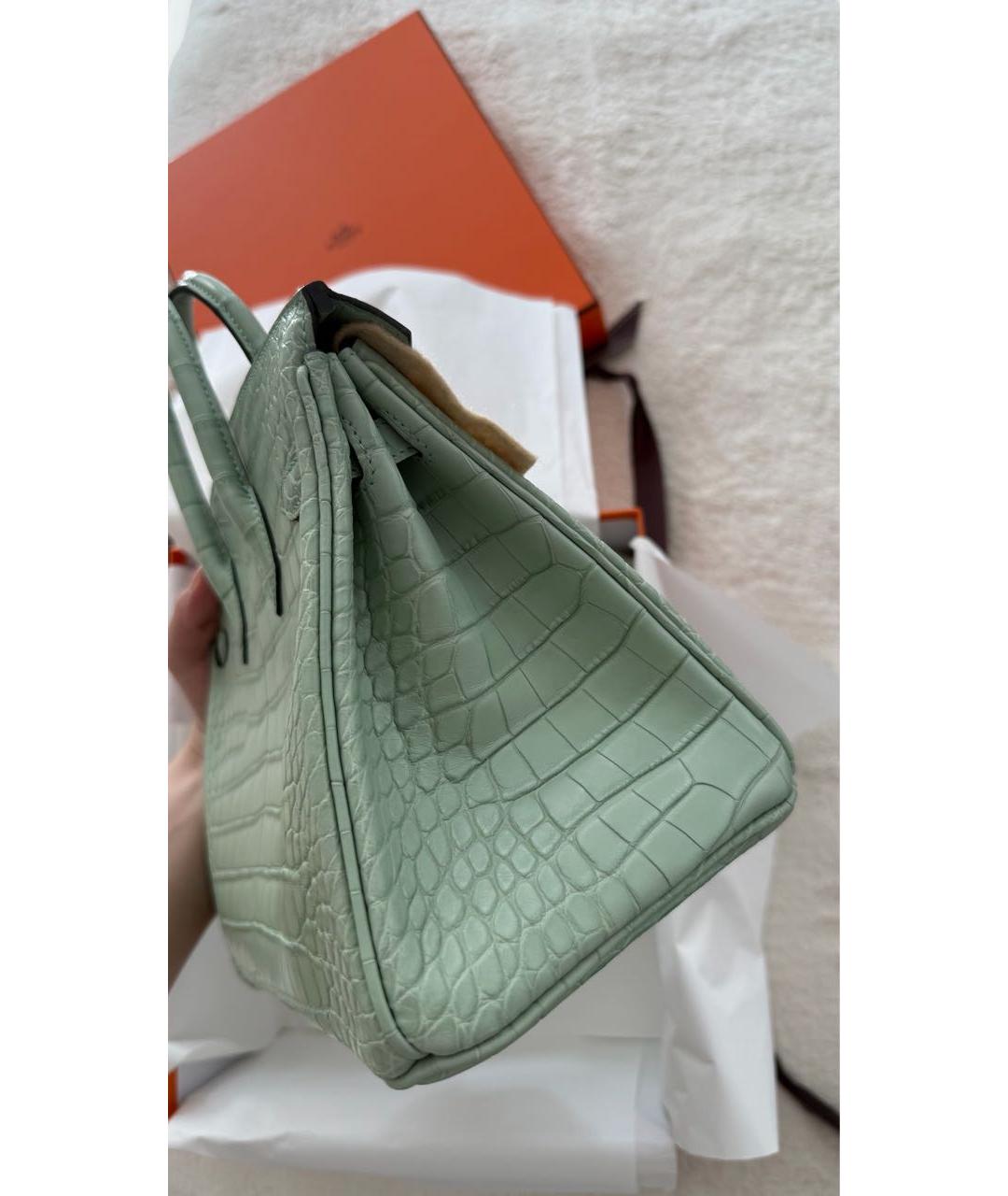 HERMES Бирюзовая сумка с короткими ручками из экзотической кожи, фото 5