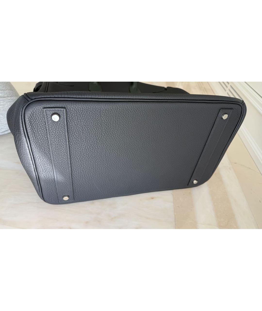 HERMES Темно-синяя кожаная сумка с короткими ручками, фото 5