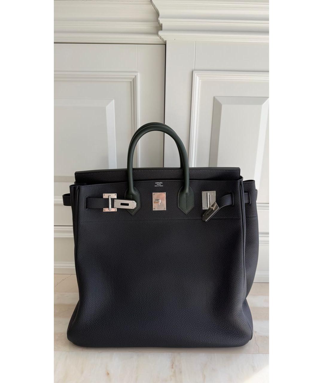 HERMES Темно-синяя кожаная сумка с короткими ручками, фото 6