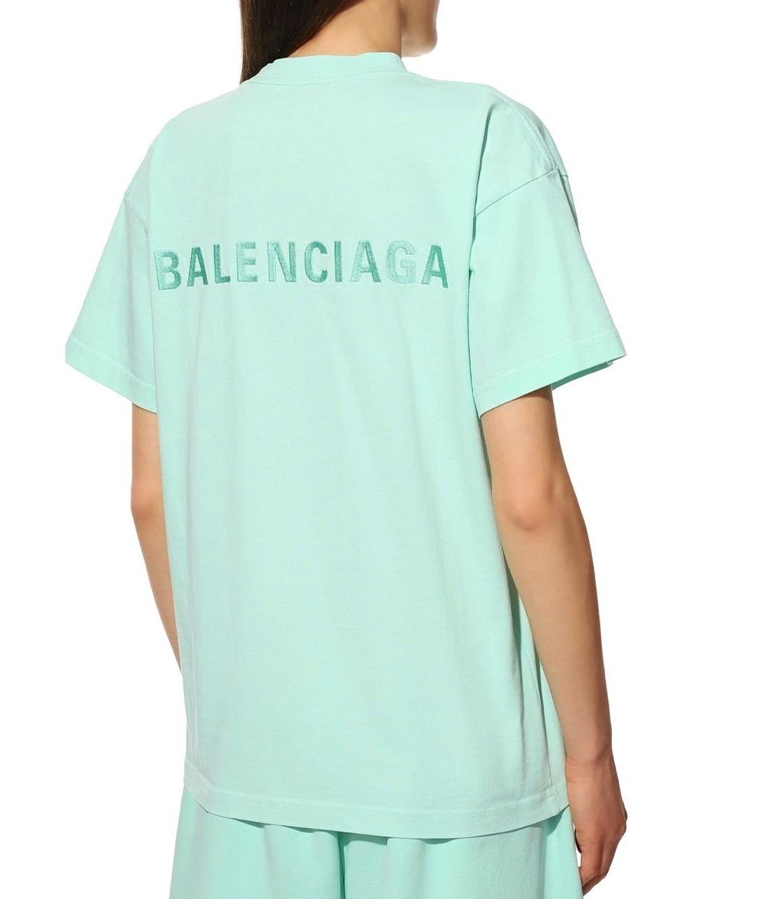 BALENCIAGA Бирюзовая хлопковая футболка, фото 7