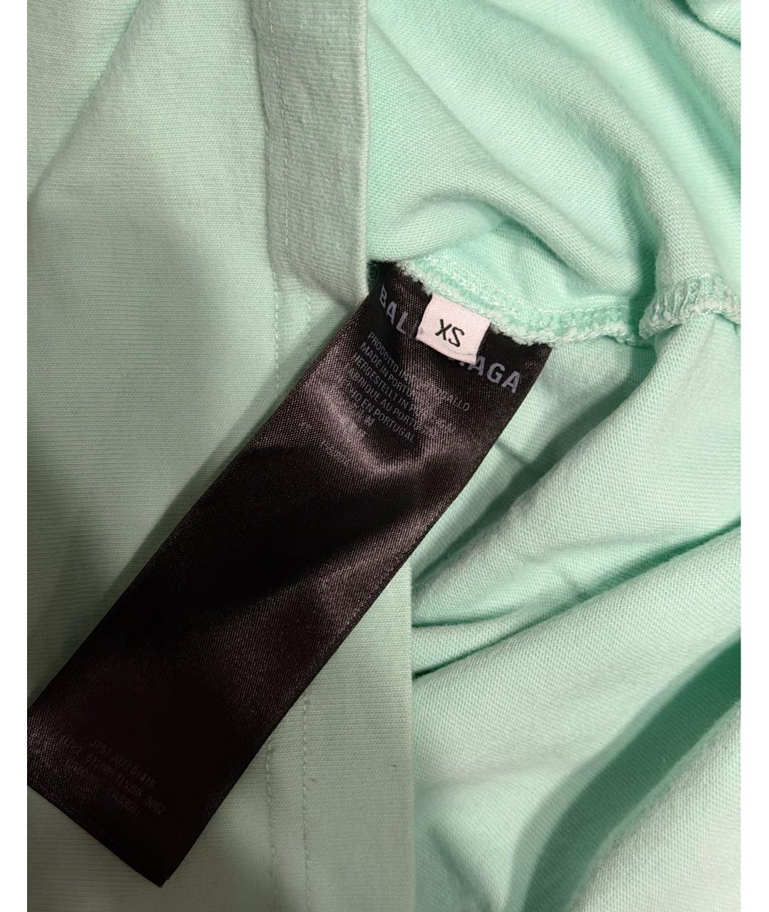 BALENCIAGA Бирюзовая хлопковая футболка, фото 4