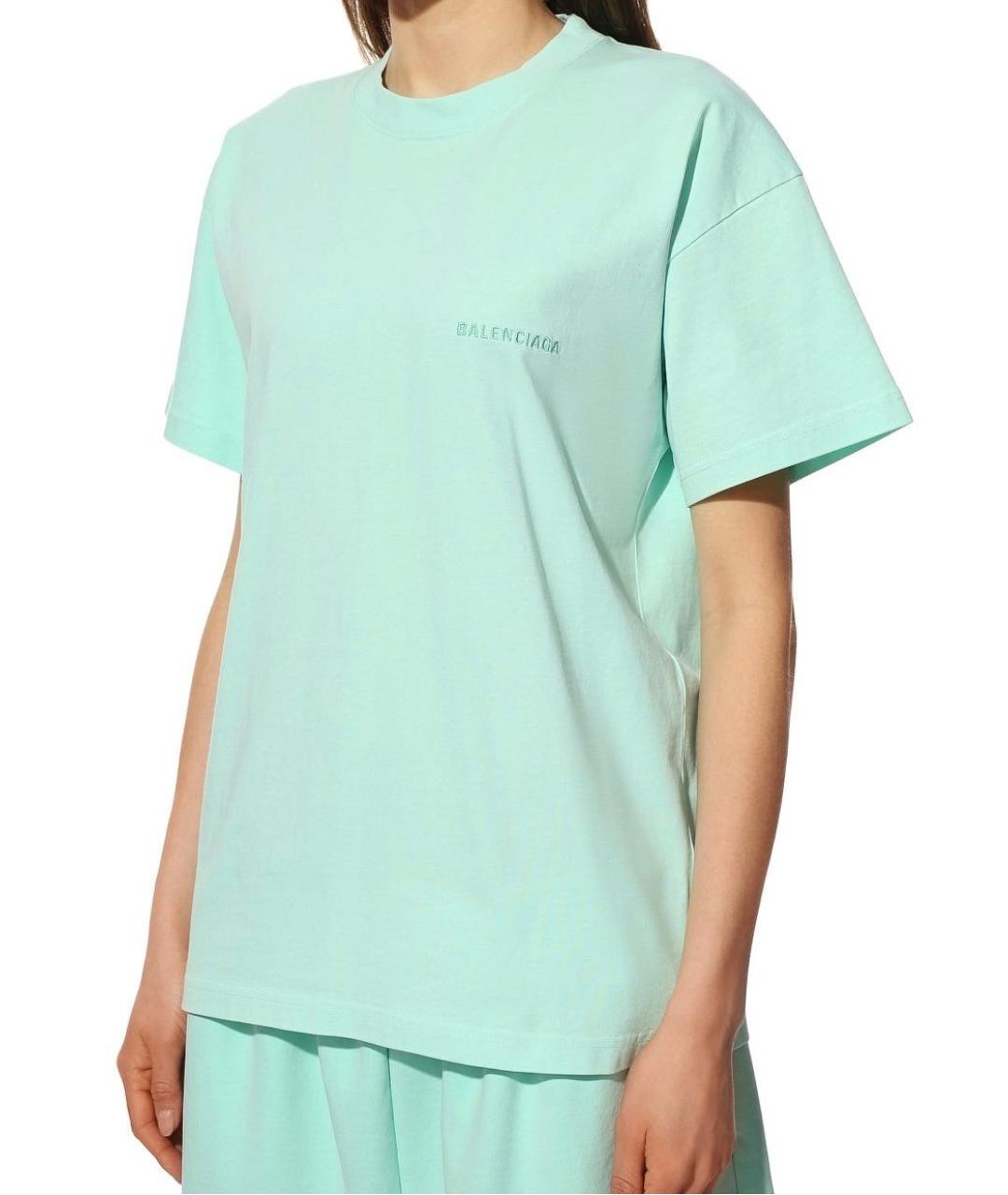 BALENCIAGA Бирюзовая хлопковая футболка, фото 6