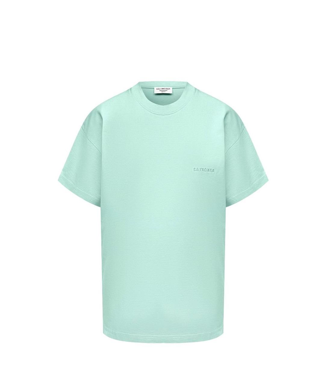 BALENCIAGA Бирюзовая хлопковая футболка, фото 8