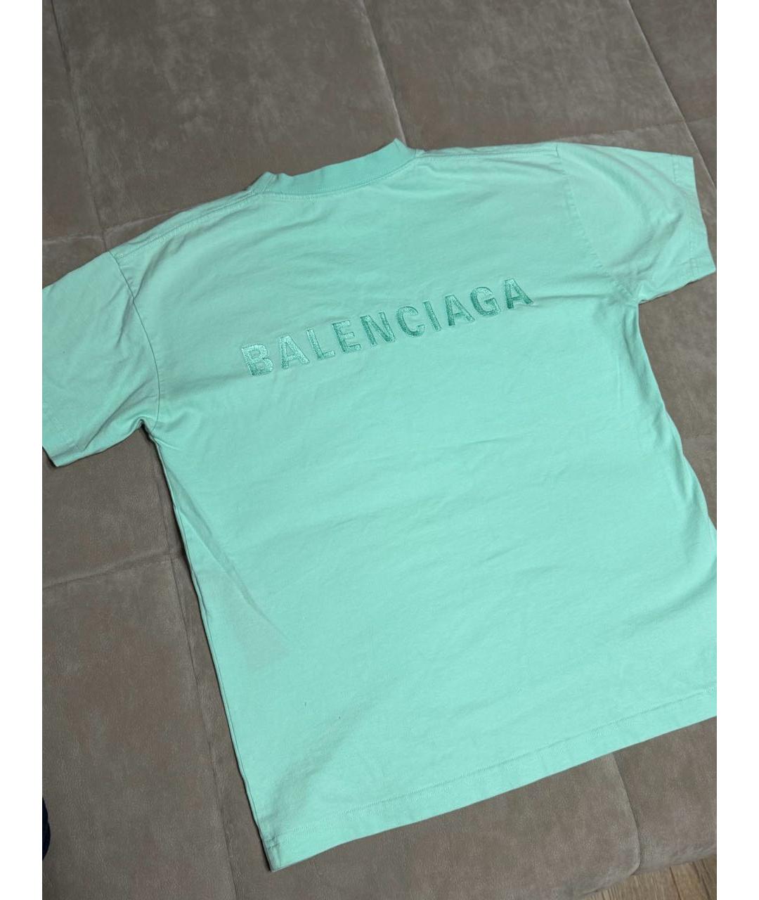 BALENCIAGA Бирюзовая хлопковая футболка, фото 5