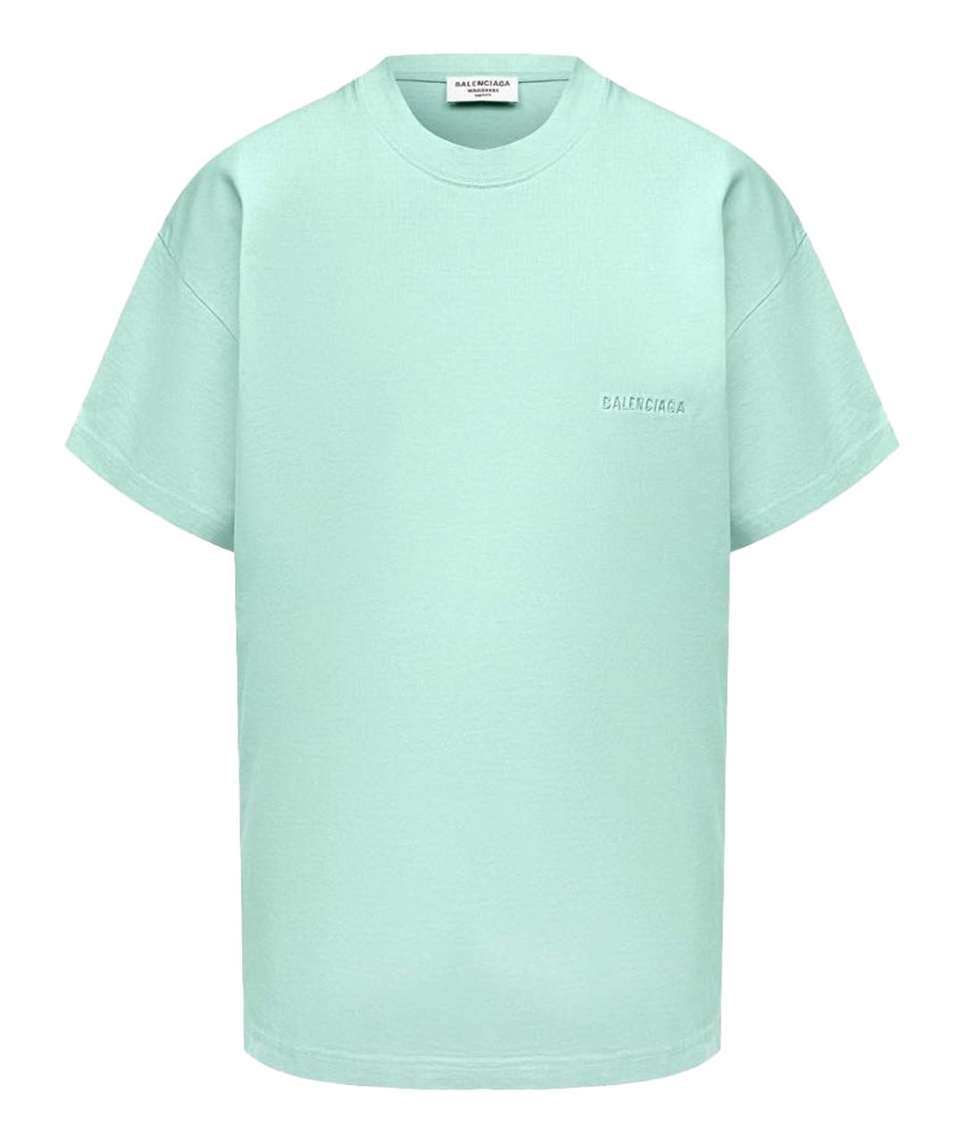 BALENCIAGA Бирюзовая хлопковая футболка, фото 1