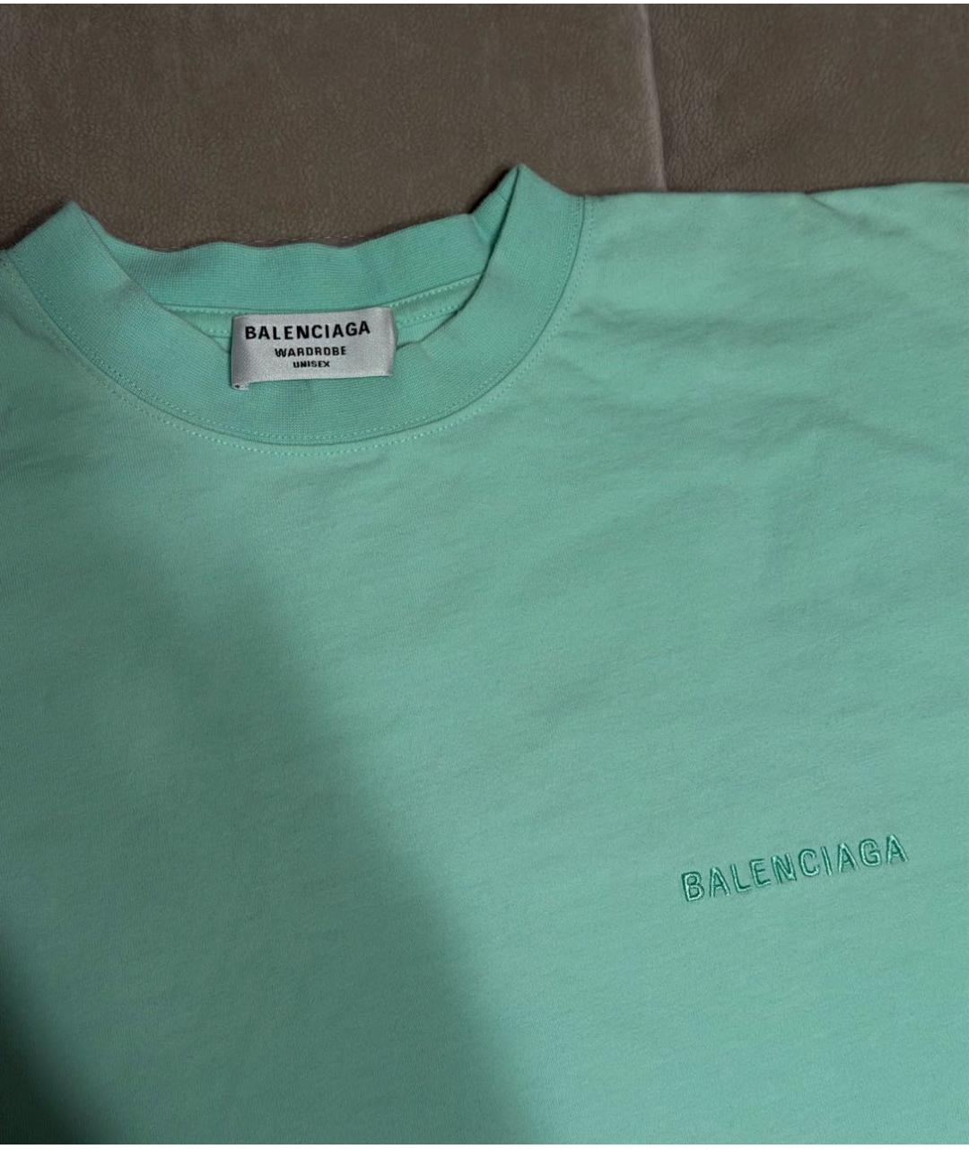 BALENCIAGA Бирюзовая хлопковая футболка, фото 3