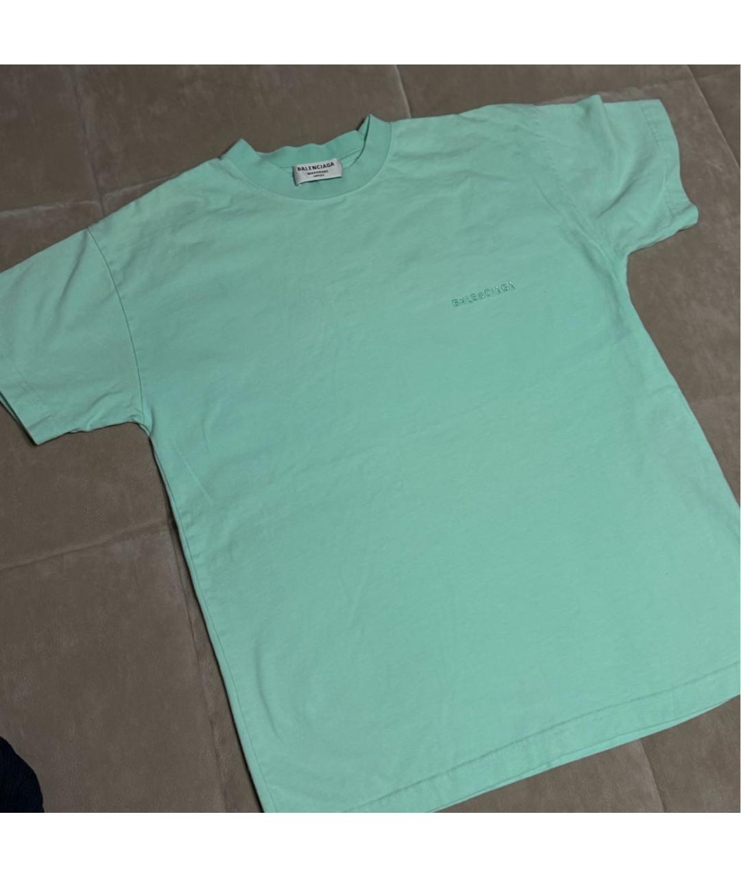 BALENCIAGA Бирюзовая хлопковая футболка, фото 2