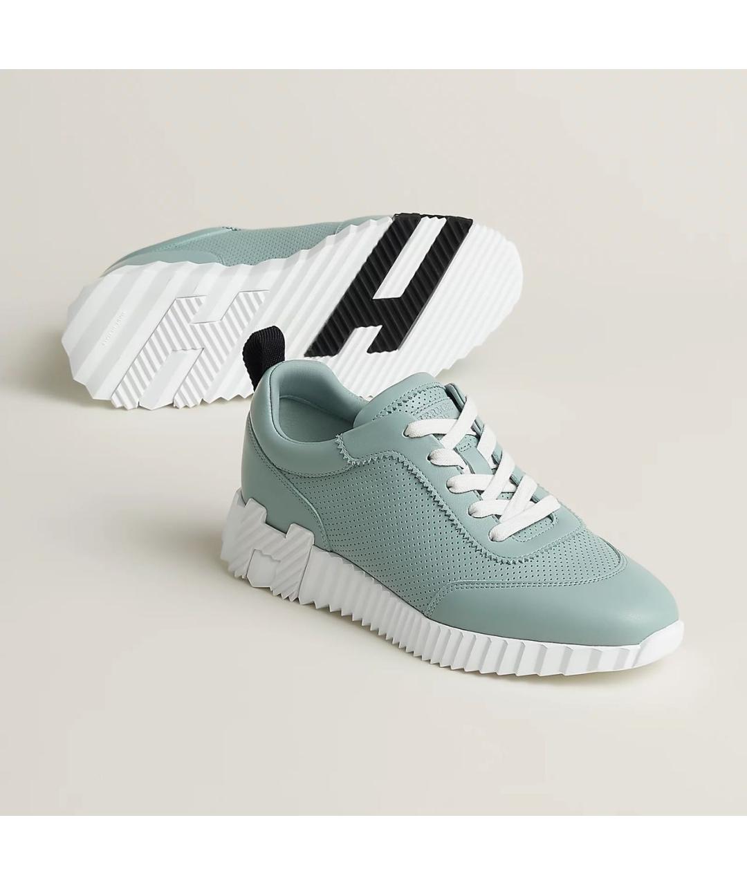 HERMES Бирюзовые кожаные кроссовки, фото 2