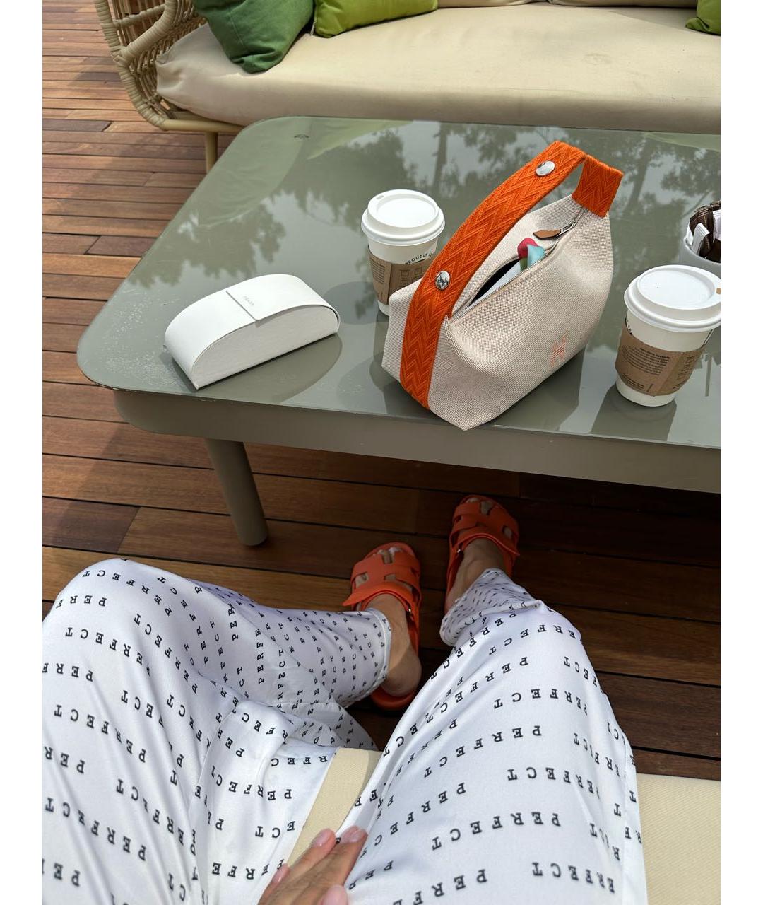 HERMES Оранжевое кожаные шлепанцы, фото 4