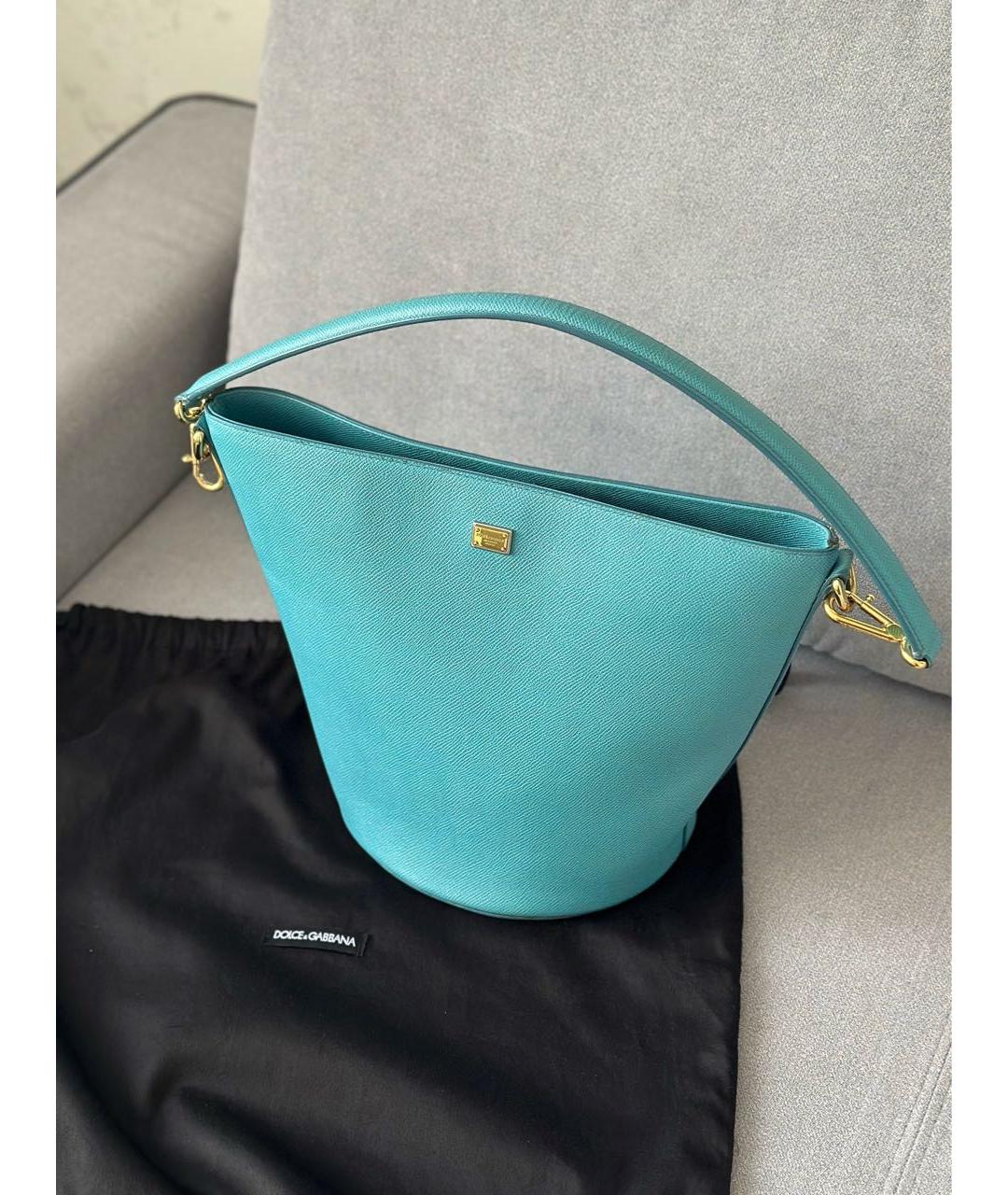 DOLCE&GABBANA Голубая кожаная сумка тоут, фото 2