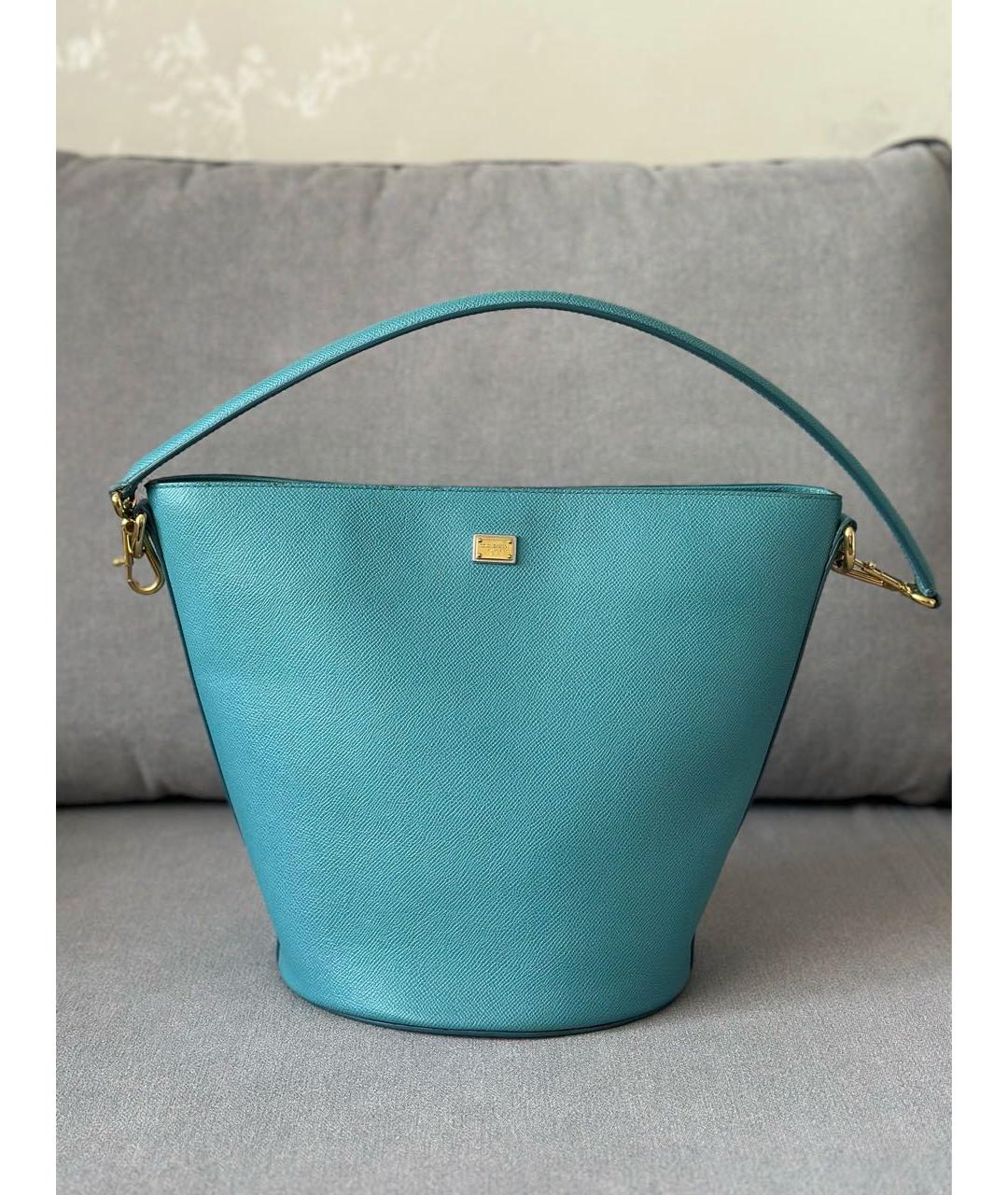DOLCE&GABBANA Голубая кожаная сумка тоут, фото 3