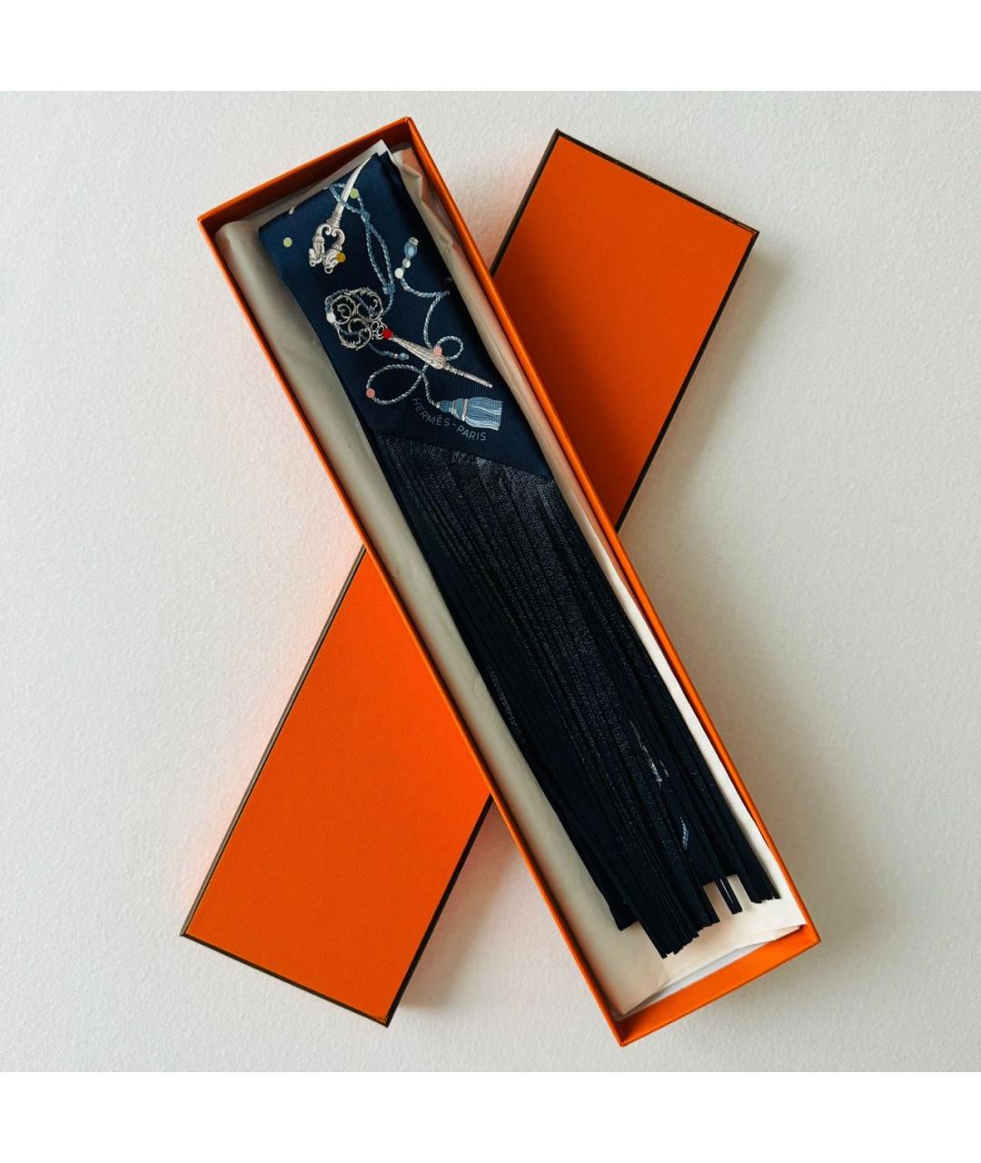 HERMES Темно-синий шелковый платок, фото 4