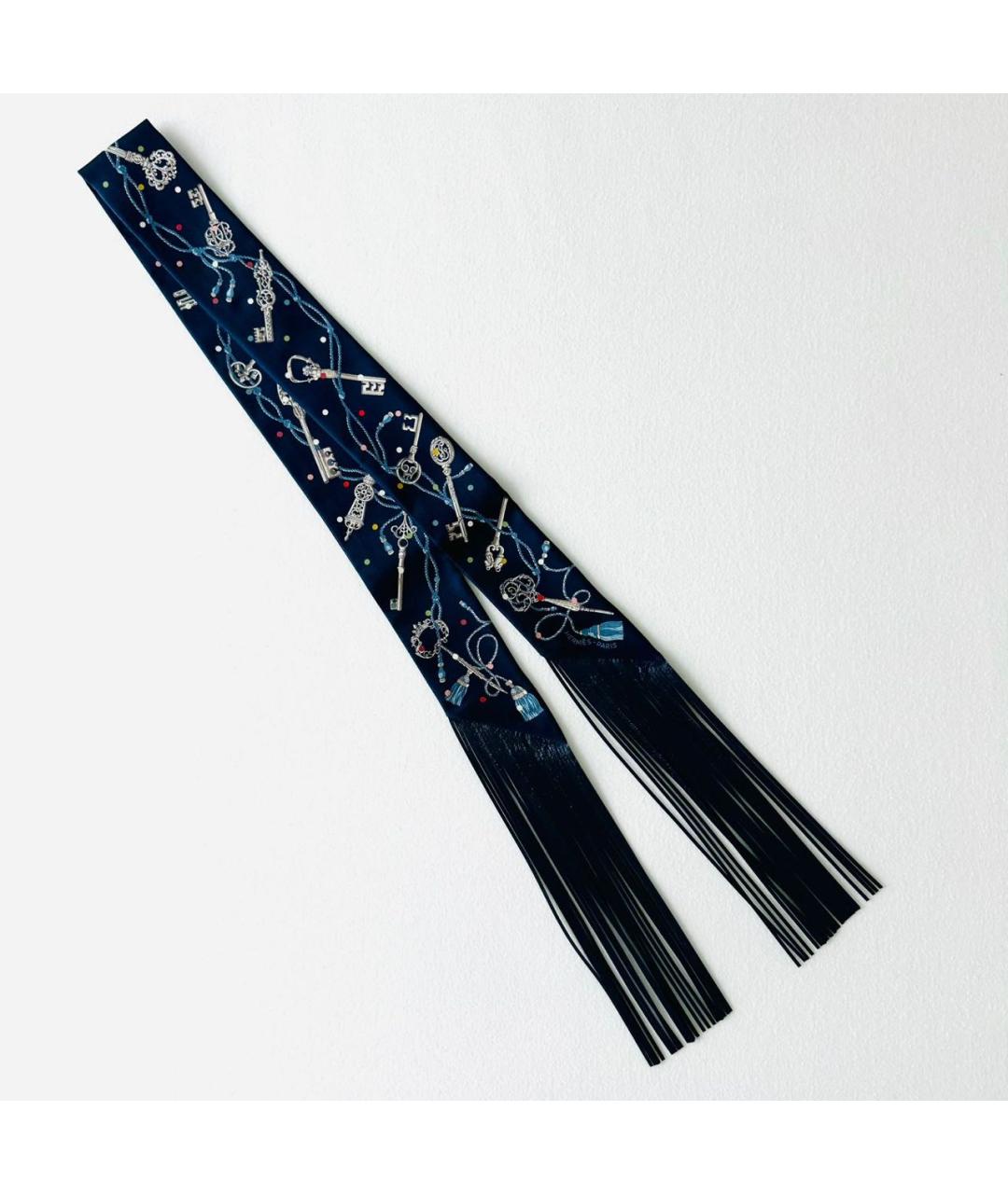 HERMES Темно-синий шелковый платок, фото 5