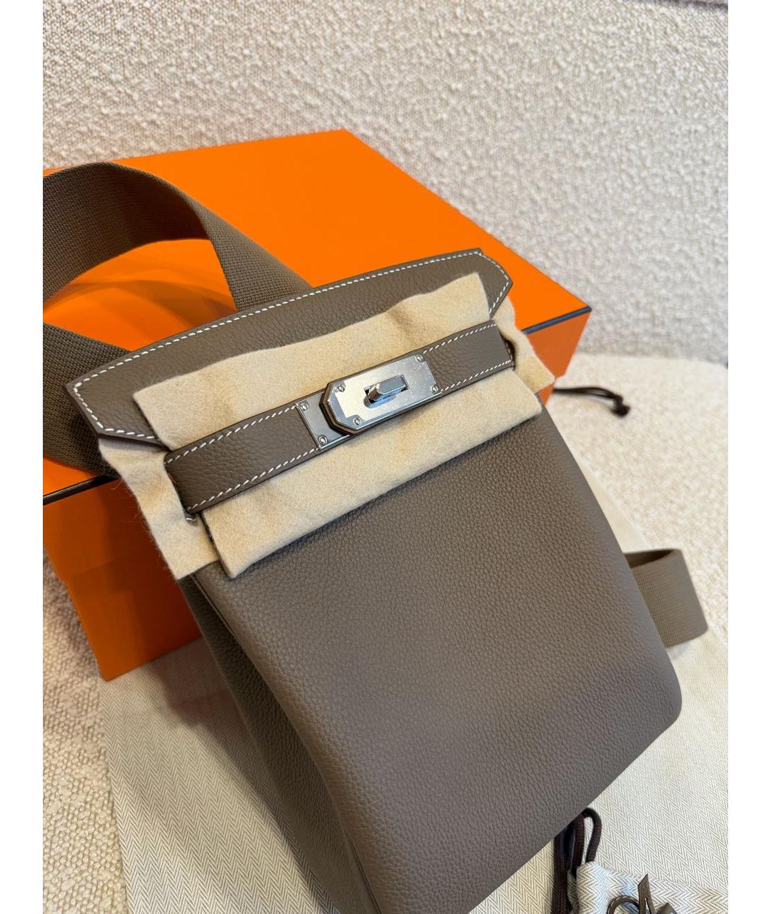 HERMES Серая кожаная сумка на плечо, фото 2