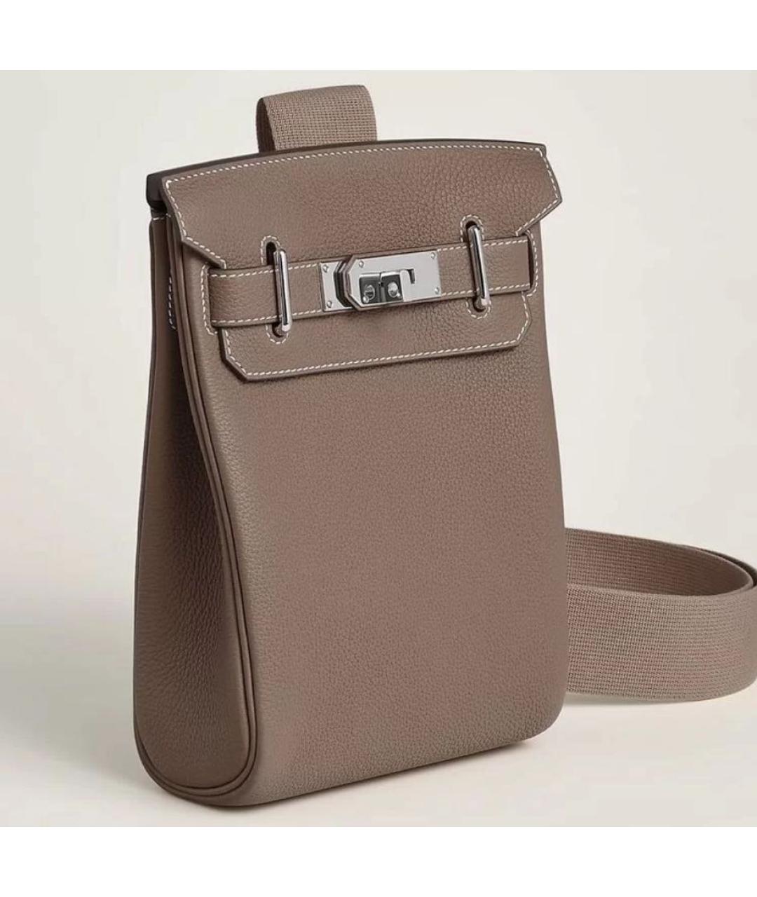 HERMES Серая кожаная сумка на плечо, фото 6