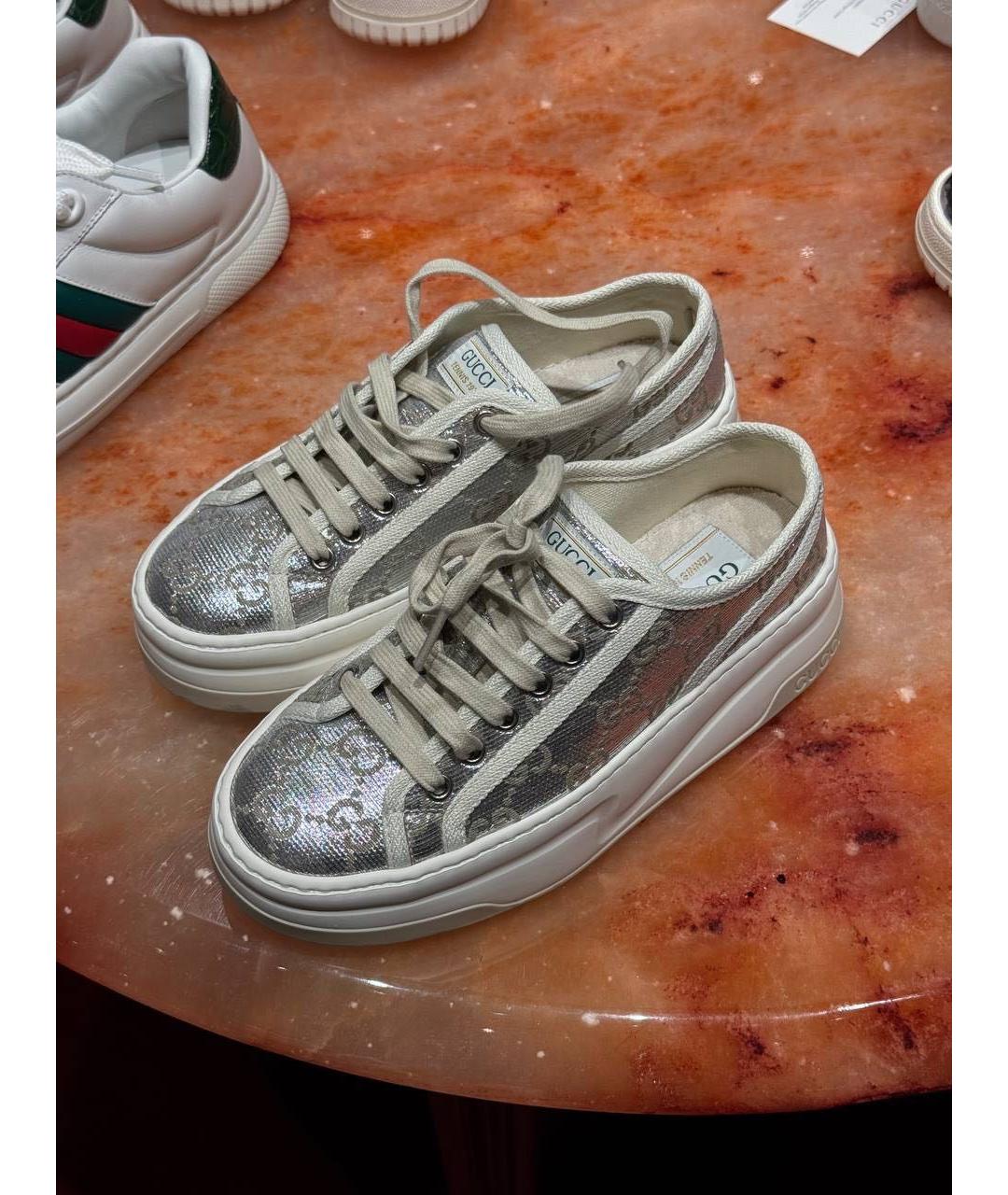 GUCCI Серебряные кожаные кеды, фото 4