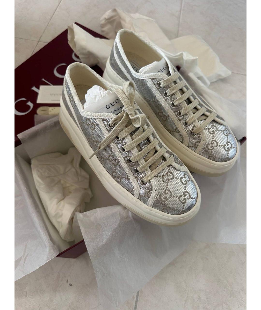 GUCCI Серебряные кожаные кеды, фото 5
