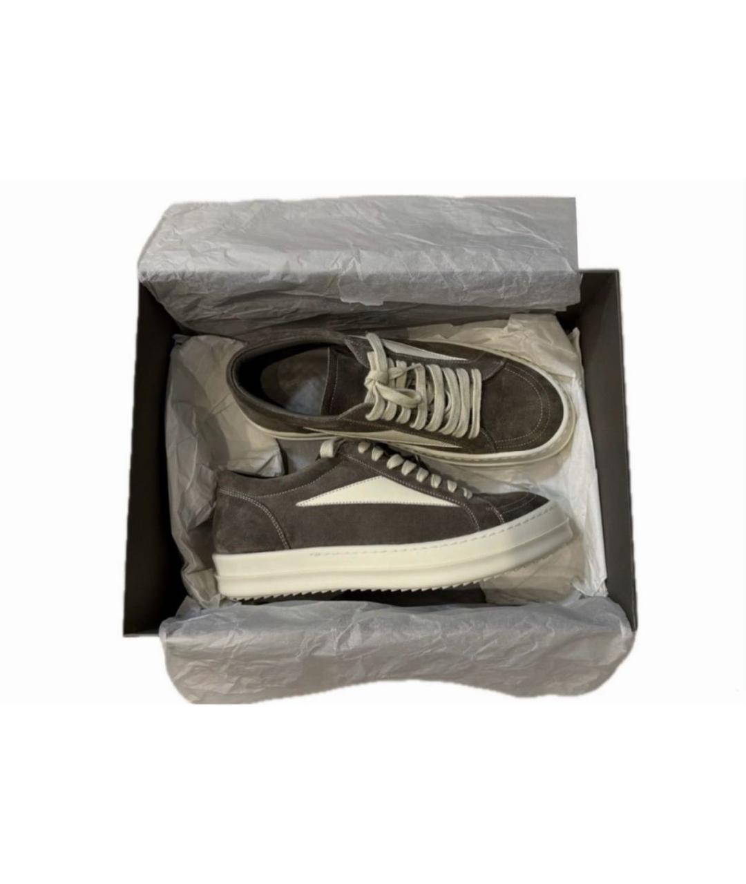 RICK OWENS DRKSHDW Антрацитовые кожаные низкие кроссовки / кеды, фото 3