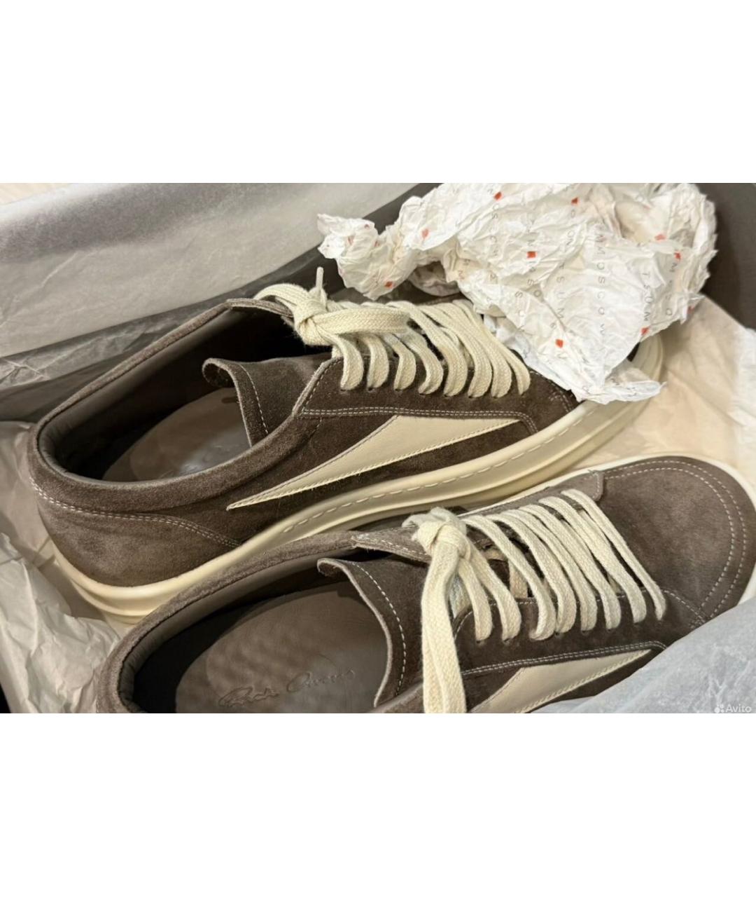 RICK OWENS DRKSHDW Антрацитовые кожаные низкие кроссовки / кеды, фото 2