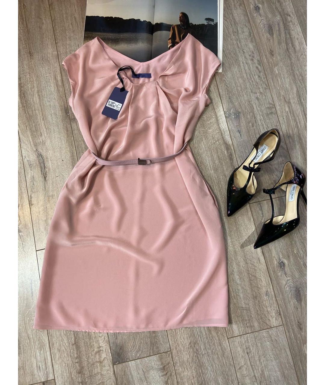 LES COPAINS Розовое шелковое повседневное платье, фото 3