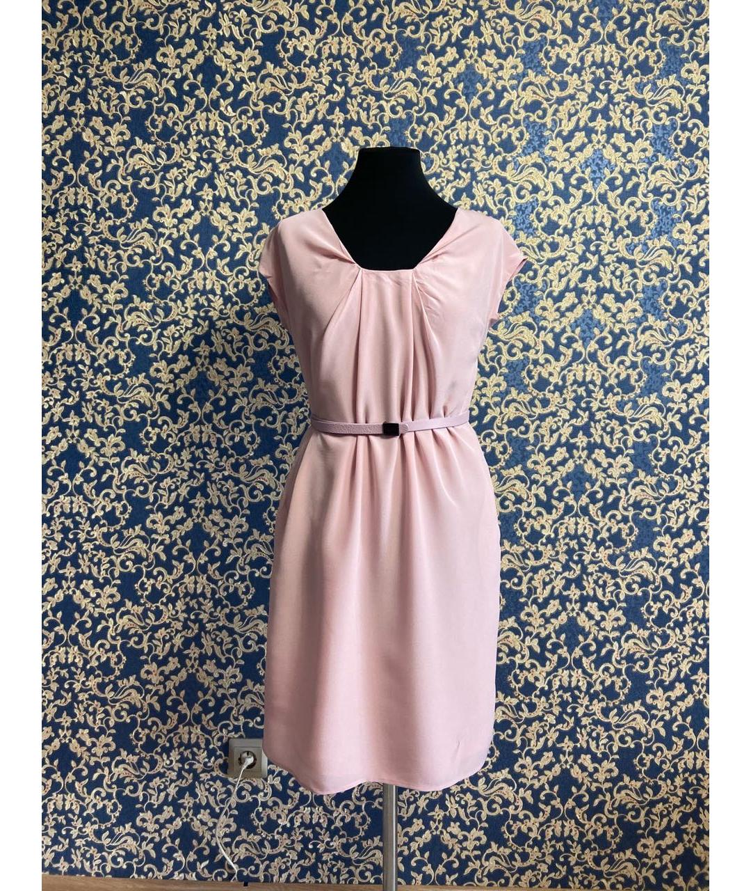 LES COPAINS Розовое шелковое повседневное платье, фото 9