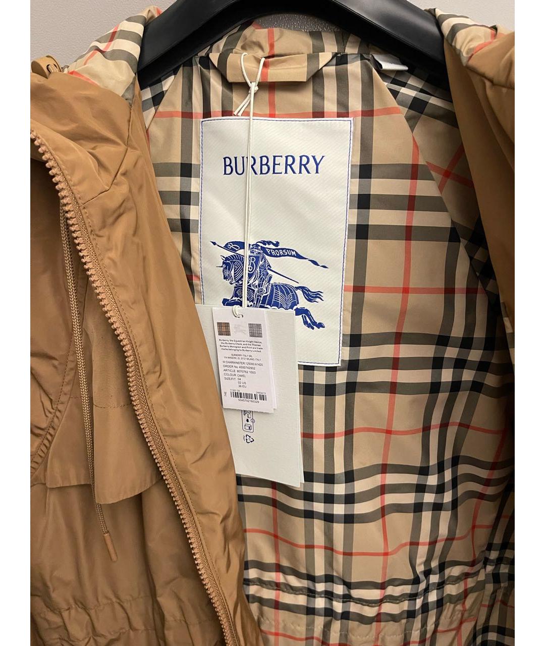 BURBERRY Коричневый полиэстеровый тренч/плащ, фото 3
