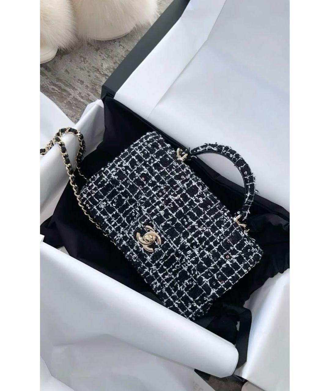 CHANEL Черная твидовая сумка с короткими ручками, фото 2