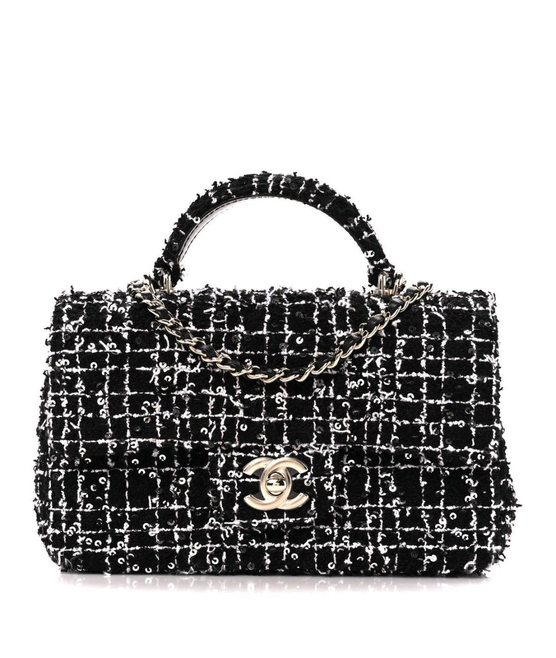 CHANEL Черная твидовая сумка с короткими ручками, фото 3