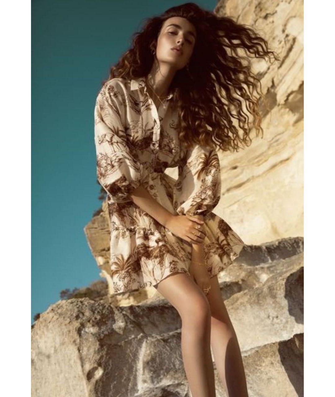 SANDRO Бежевое льняное повседневное платье, фото 7