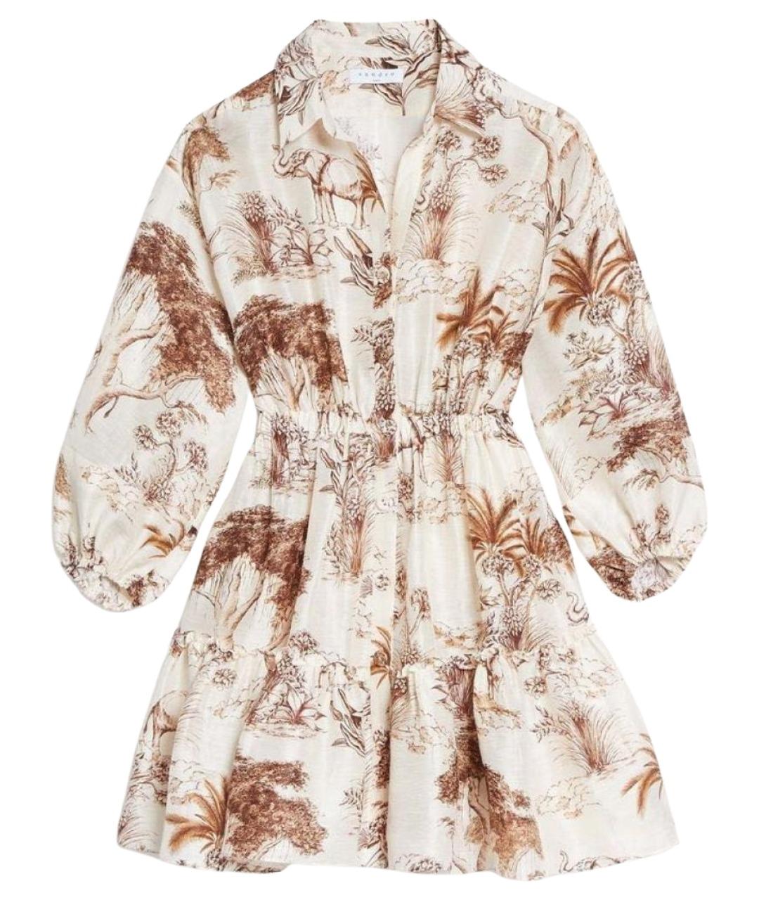 SANDRO Бежевое льняное повседневное платье, фото 1