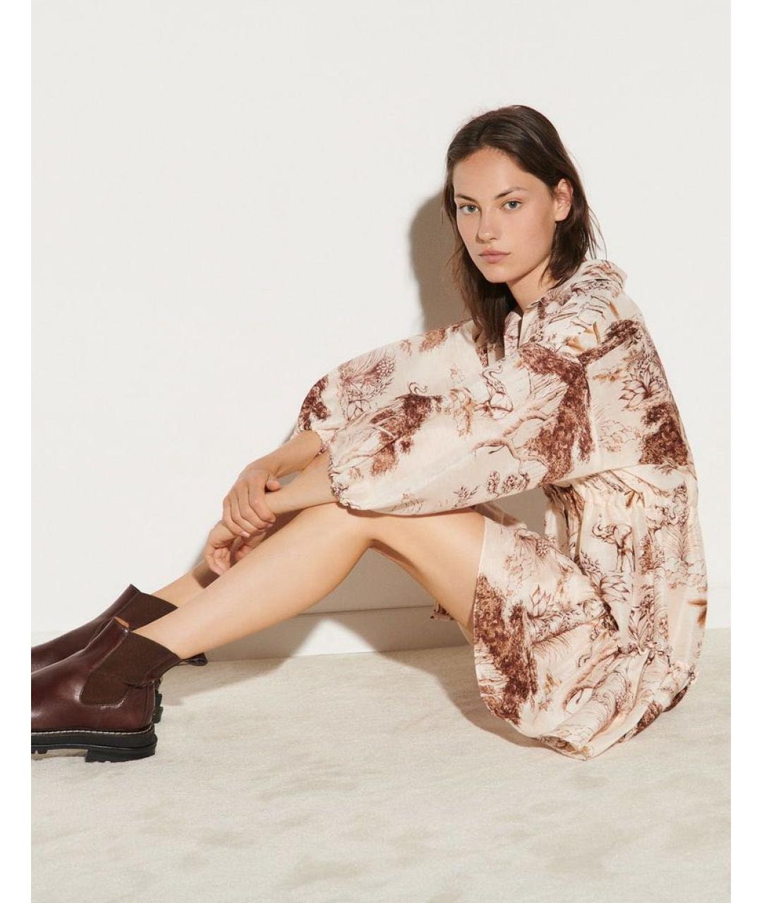 SANDRO Бежевое льняное повседневное платье, фото 5