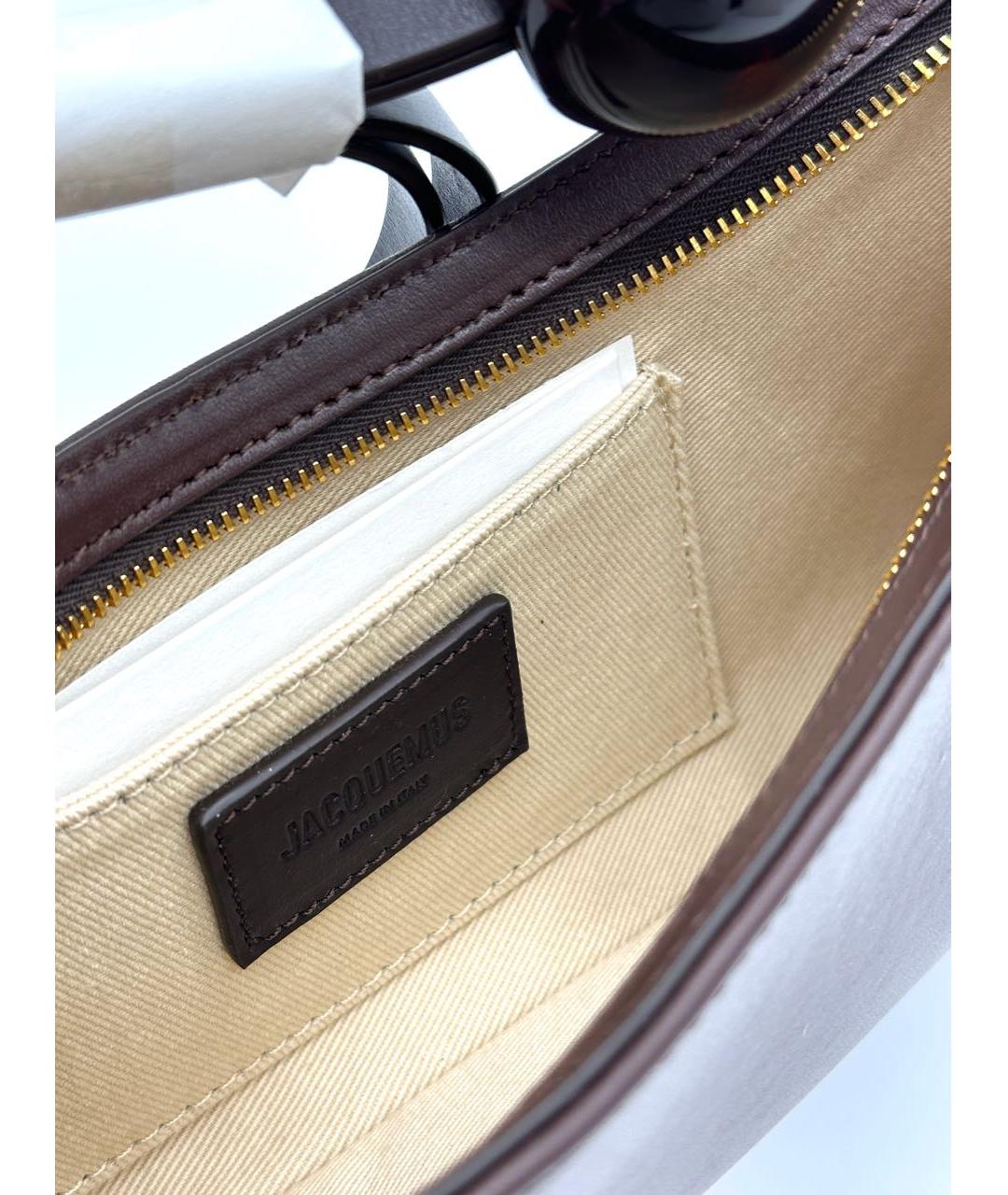 JACQUEMUS Коричневая кожаная сумка с короткими ручками, фото 4