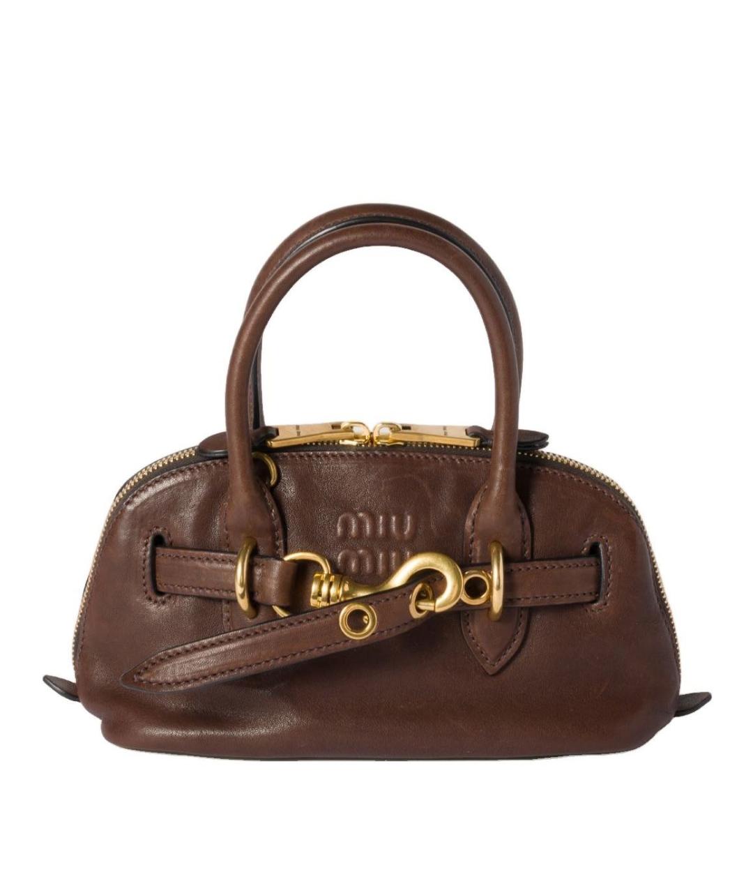 MIU MIU Коричневая кожаная сумка с короткими ручками, фото 5