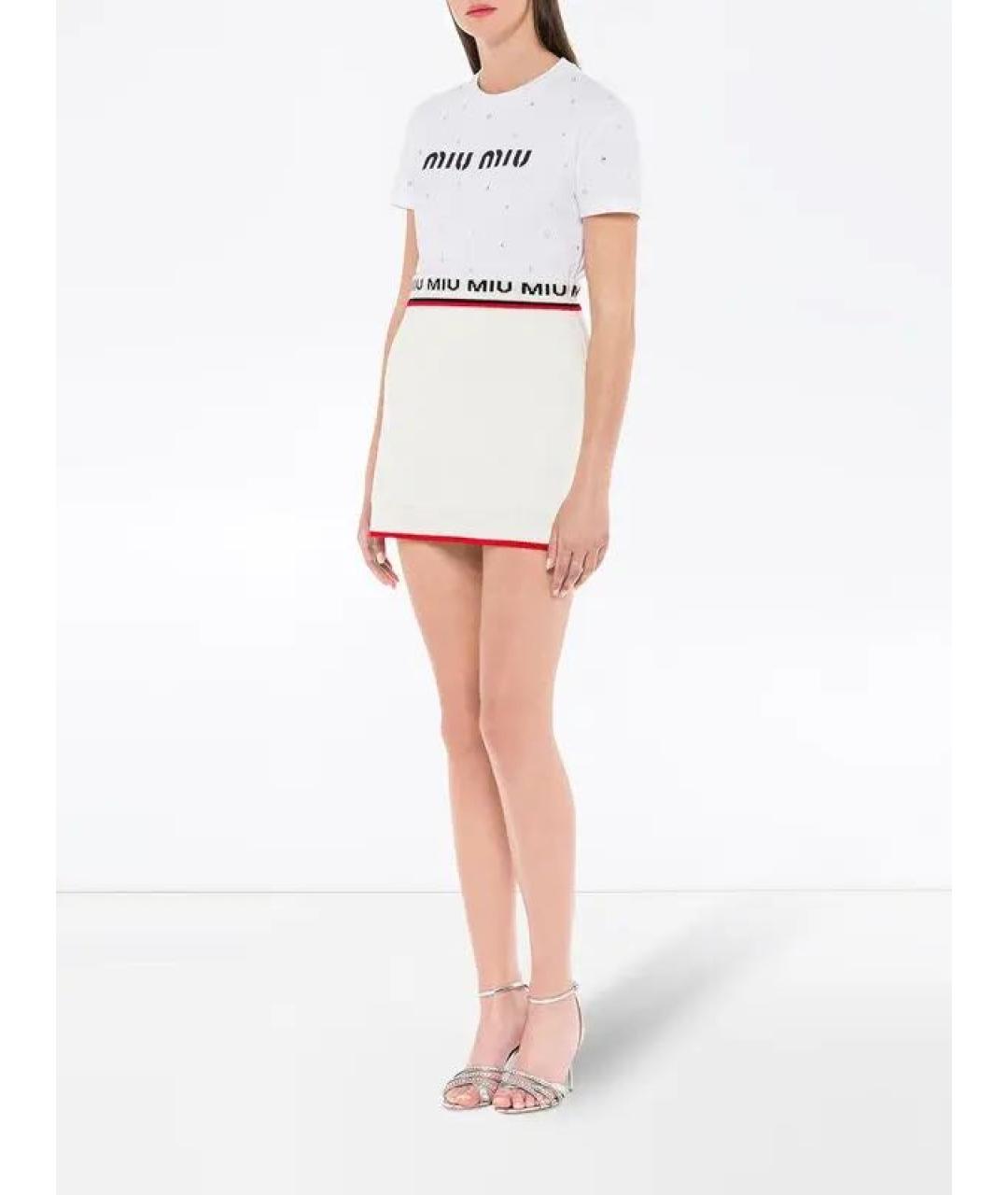 MIU MIU Белая шерстяная юбка мини, фото 5