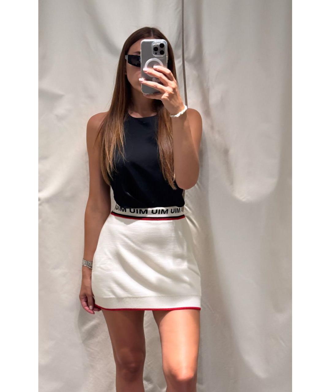 MIU MIU Белая шерстяная юбка мини, фото 3