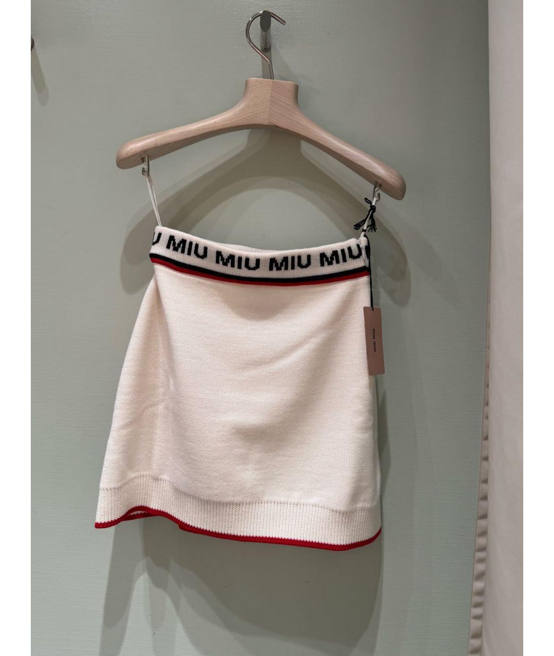 MIU MIU Белая шерстяная юбка мини, фото 4