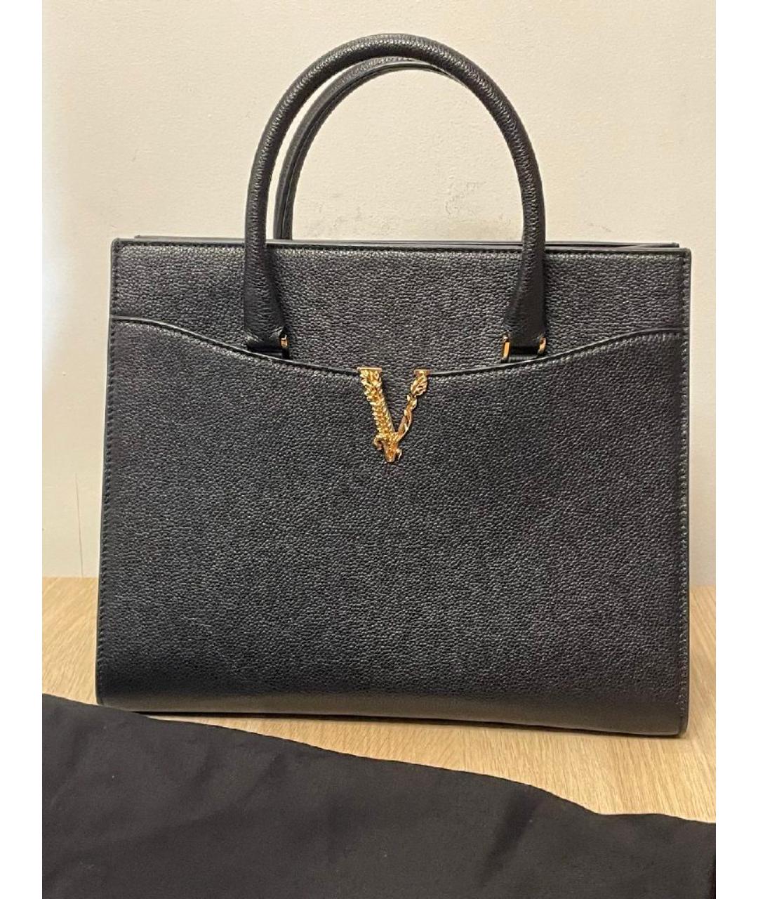 VERSACE Черная кожаная сумка тоут, фото 3