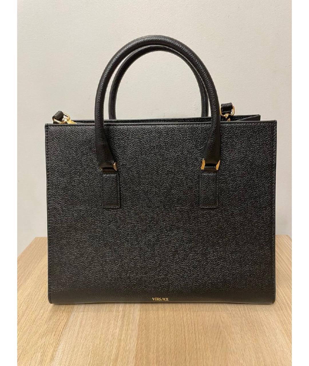 VERSACE Черная кожаная сумка тоут, фото 5