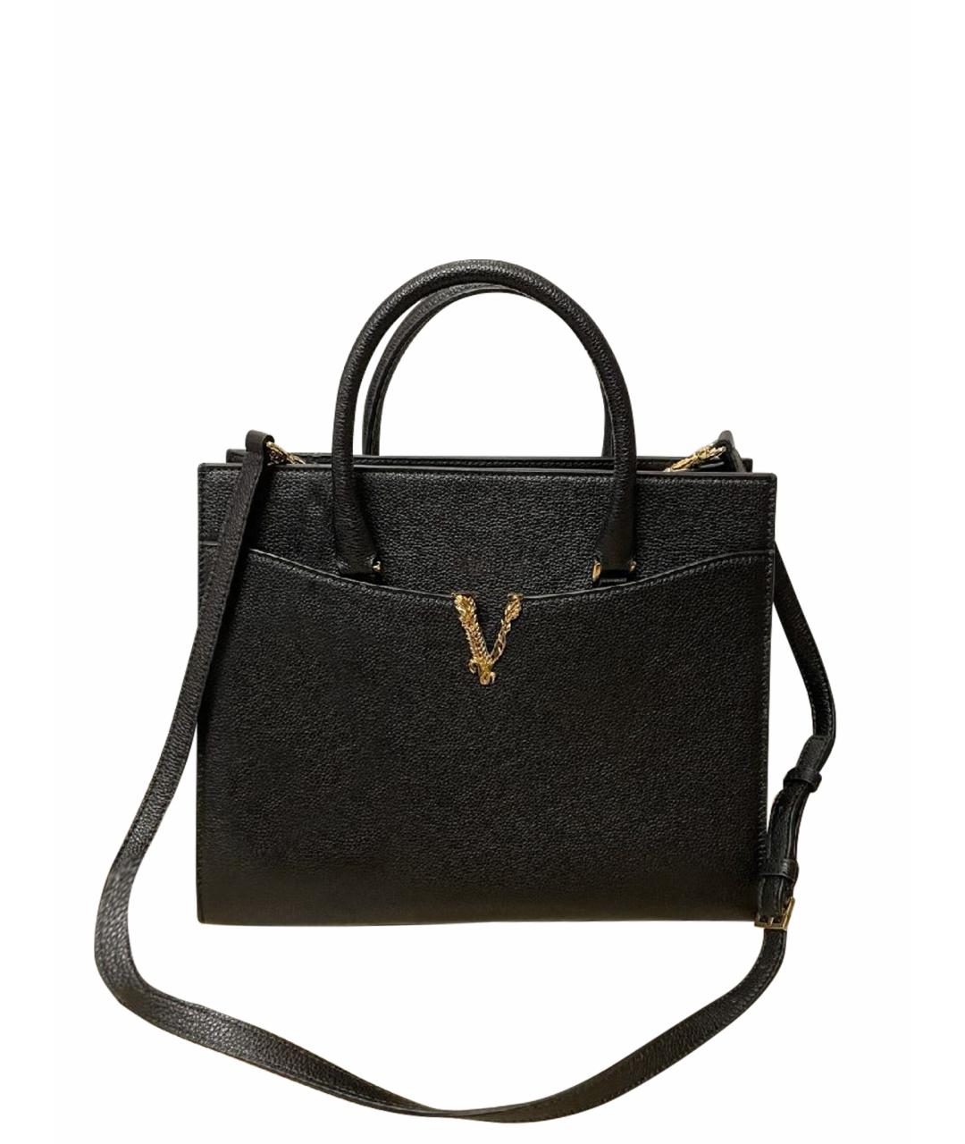 VERSACE Черная кожаная сумка тоут, фото 1