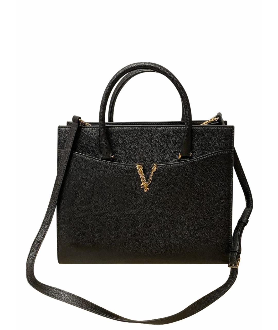 VERSACE Черная кожаная сумка тоут, фото 10