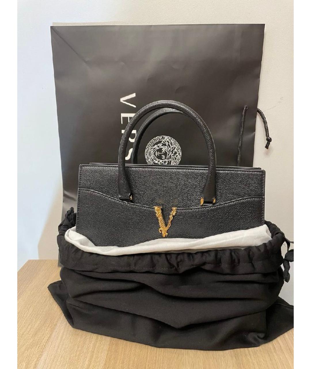 VERSACE Черная кожаная сумка тоут, фото 2