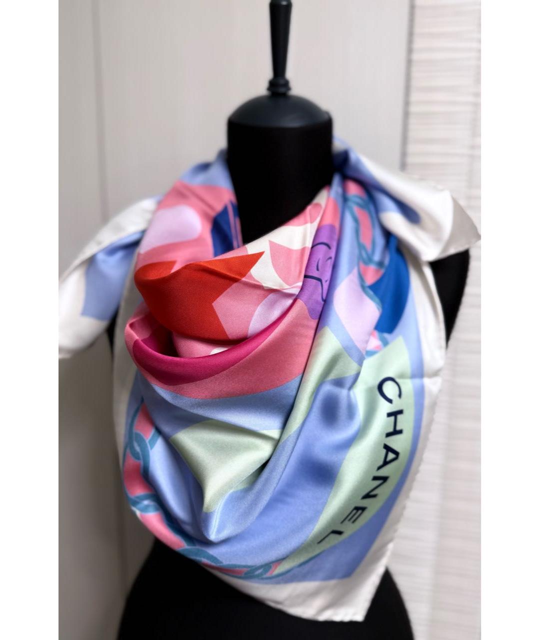 CHANEL Голубой шелковый платок, фото 2