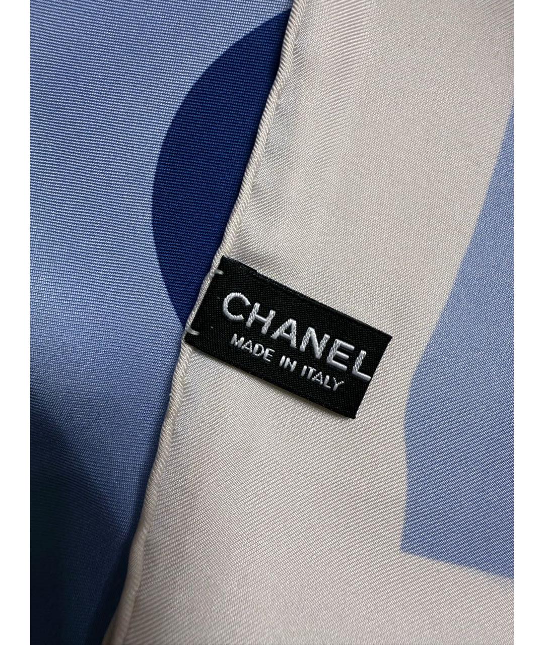 CHANEL Голубой шелковый платок, фото 5
