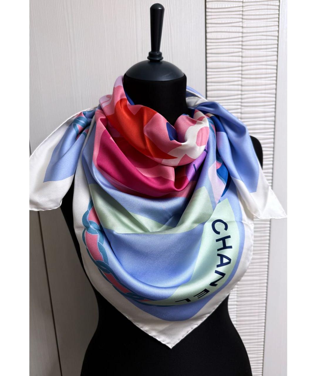 CHANEL Голубой шелковый платок, фото 4