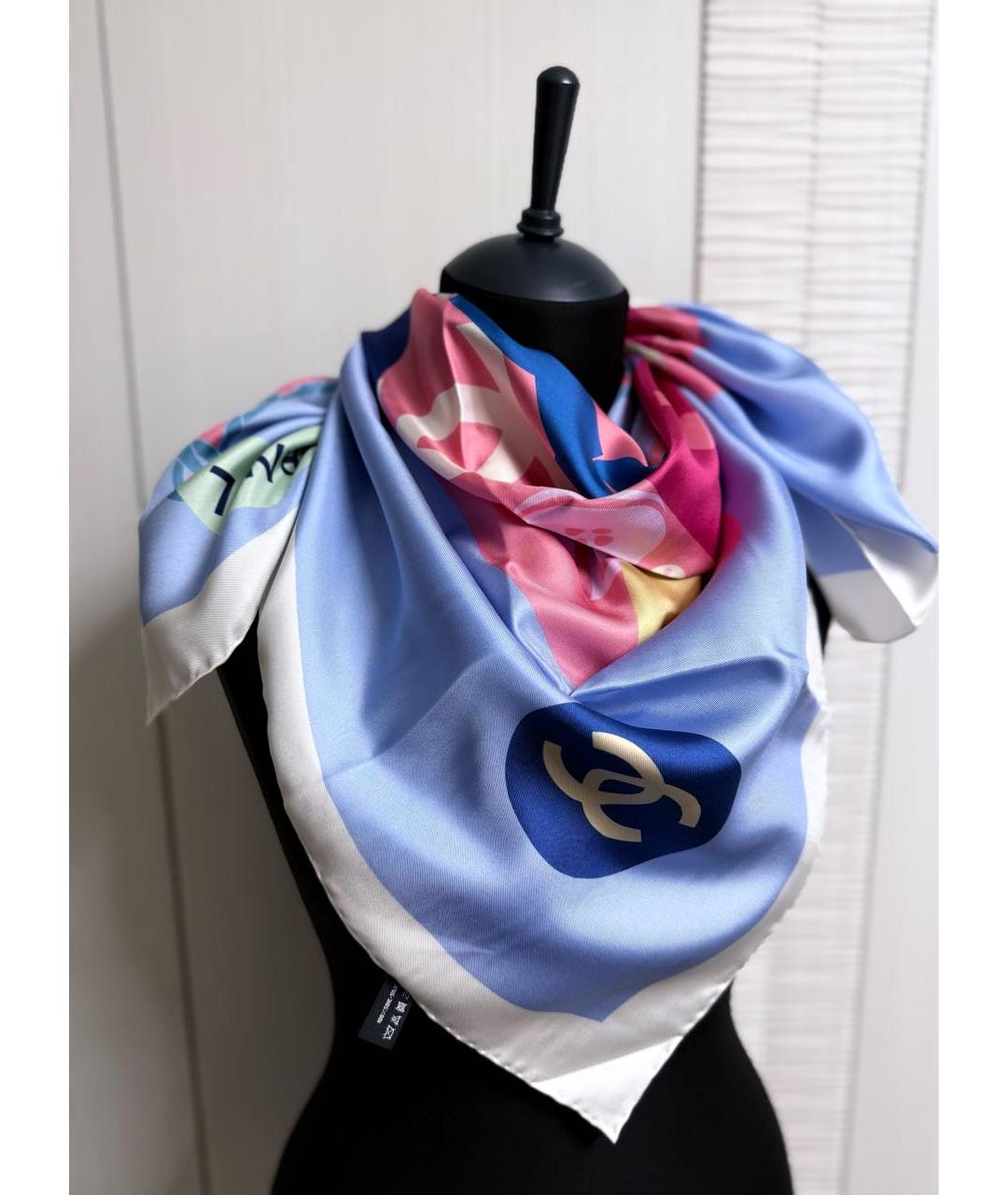 CHANEL Голубой шелковый платок, фото 8
