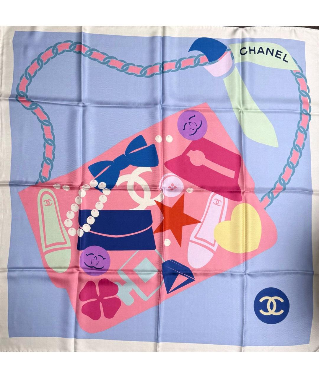CHANEL Голубой шелковый платок, фото 3
