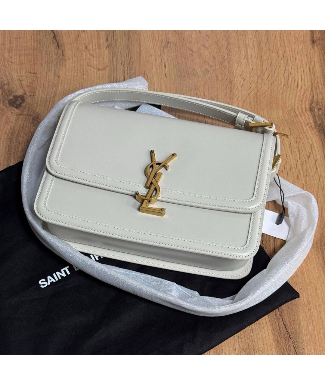 SAINT LAURENT Белая кожаная сумка через плечо, фото 2