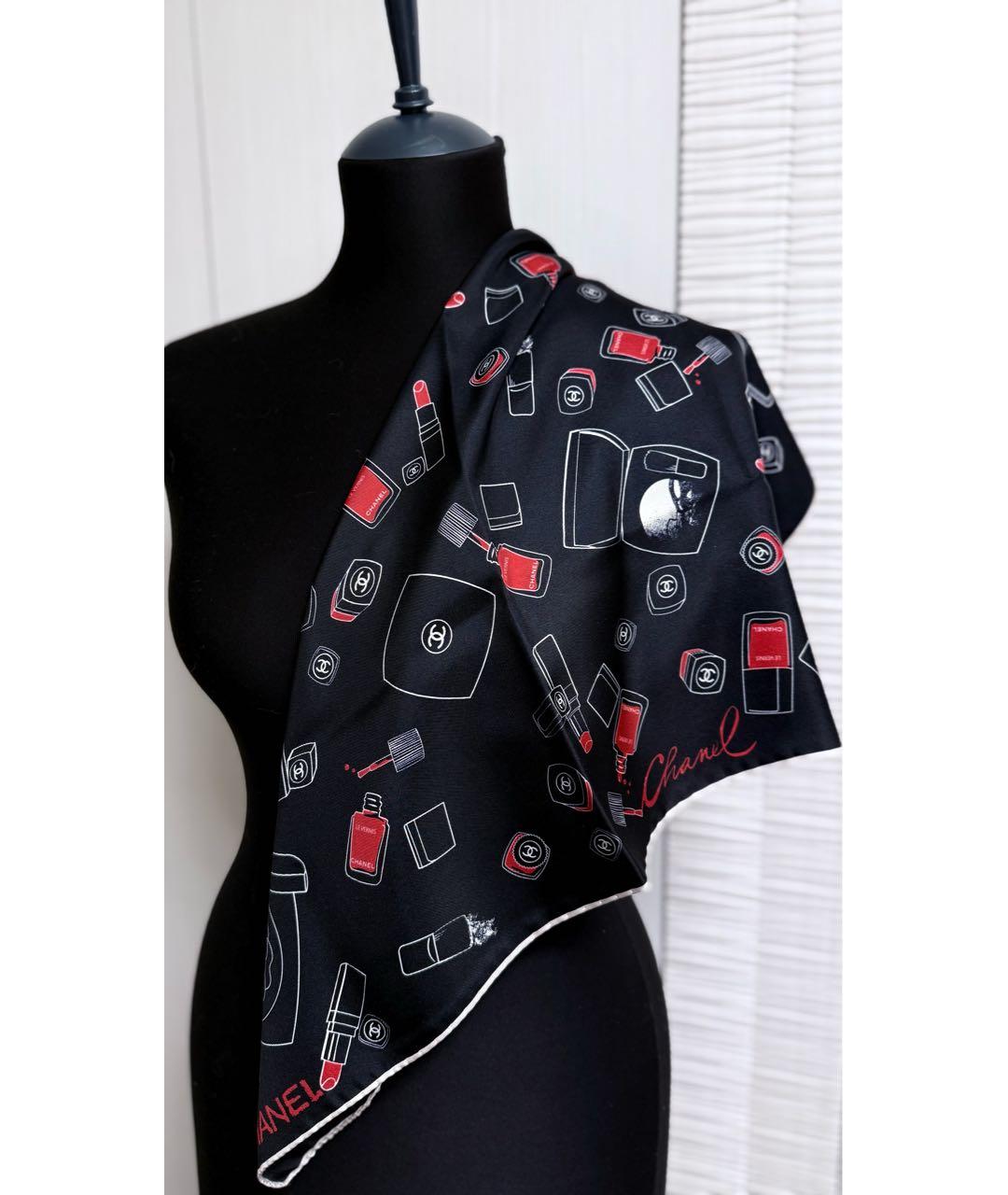 CHANEL Черный шелковый платок, фото 3