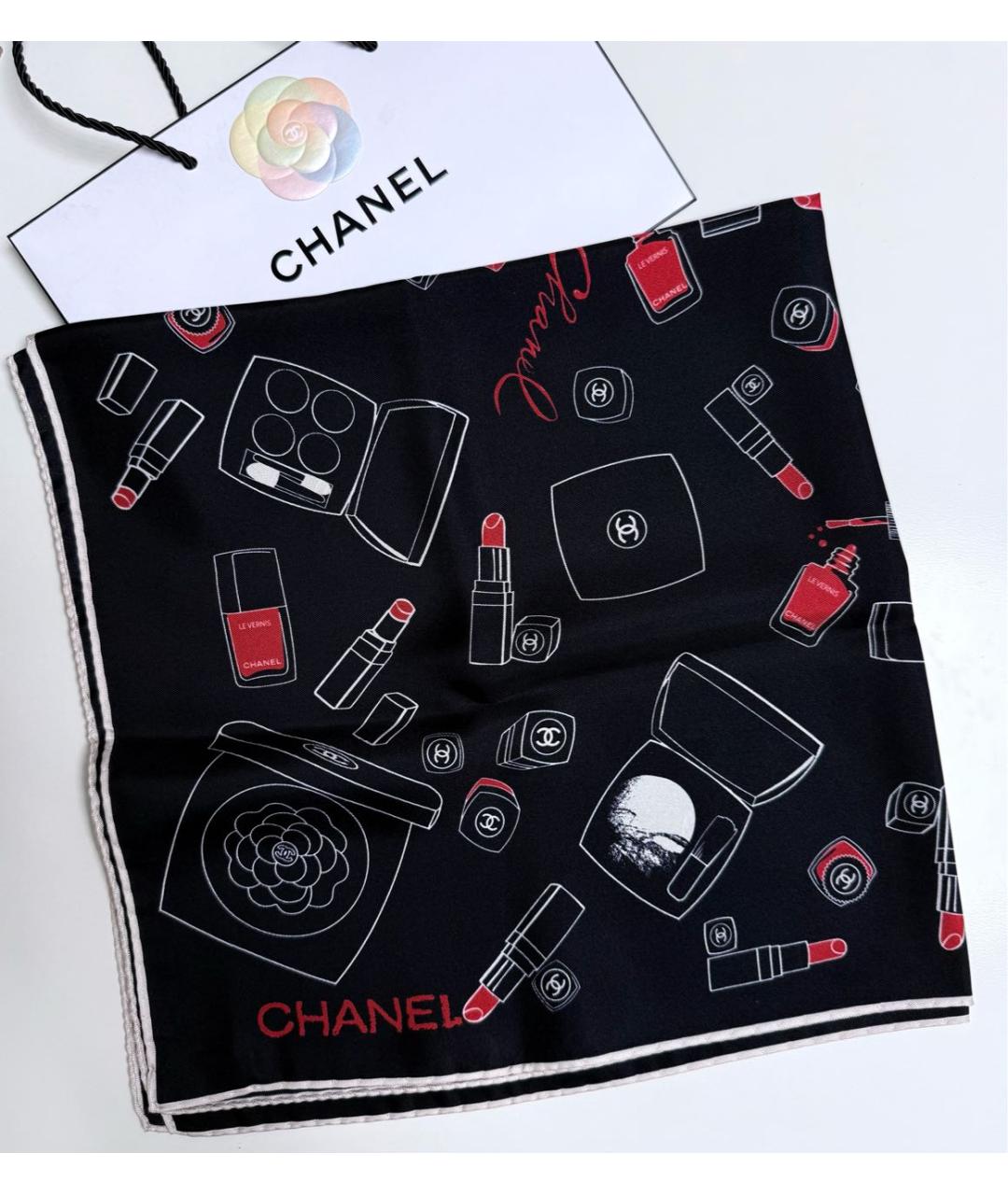 CHANEL Черный шелковый платок, фото 7